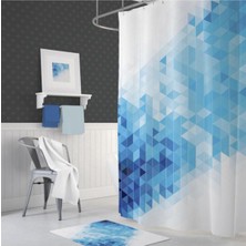 Tr Banyo Perdesi 1X180X200 Tek Kanat Duş Perdesi Halka Hediyeli Duşakabin Perdesi Blue Squares