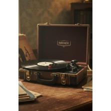 Tr MTX-101 Nostaljik Retro Pikap Plak Çalar, Şarjlı, Bluetooth, Aux, 3 Devir, Kahve