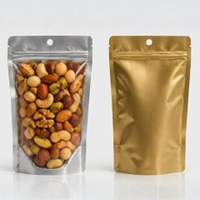 Trendexa Gold Metalize Doypack Torba, Zip Kilitli, Dik Duran Tabanlı, Işık ve Neme Dayanıklı, 100,20X30