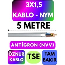 Trendexa Kablo; Öznur 3x1,5 Nym Antigron, 5 Metre, Gri