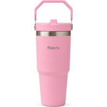 SS119 900 ml Çelik Termos Bardak Pipetli Kulplu Taşınabilir Su Matarası Pembe