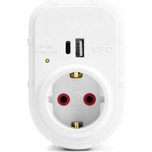 Trendexa Yeni Tekli Akım Korumalı 5V 2,4A USB ve Type-C ile Hızlı Şarj; Topraklı Priz, Sürekli Koruma, 16A 250V, Max 3500W Aşırı Yük Koruması (Beyaz)