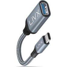 Trendexa USB 3.0 - Type-C Çevirici, 60W Hızlı Şarj Destekli, 15 cm Kablolu Otg Adaptör, Samsung Huawei Xiaomi Macbook Uyumlu, Gri Ottca-01