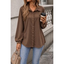 Defy Moda Kadın Kahverengi Oversize Gömlek