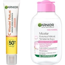 Trendexa C Vitamini Parlak Günlük Uv Korumalı Güneş Yüz Kremi SPF50 Işıltılı Doku 40 ml ve Micellar Kusursuz Makyaj Temizleme Suyu 100 ml Cilt Bakım Seti