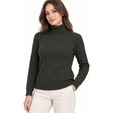Defy Moda Balıkçı Yaka Tam Boğazlı Kalın Fitilli Regular Fit Triko Kazak - Haki