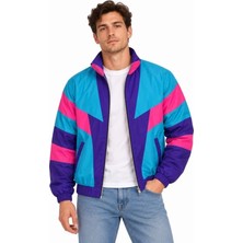 Defy Moda Erkek 80’ler Retro Wintage Dijital Baskılı Fermuarlı Rüzgar Kesici Mevsimlik Ceket