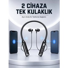 Nemere Ithalat Boyun Bantlı Bluetooth Kulaklık Dijital Ekranlı Mikrofonlu Çift Telefon Bağlantılı Kablosuz Müzik ve Görüşme Kulaklığı