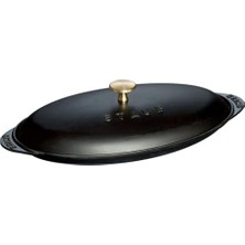 Trendexa Minis Döküm Balık Servis Tabağı, Kapaklı, Döküm Demir, Siyah, 31 cm