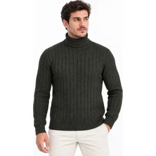 Defy Moda Erkek Balıkçı Yaka Tam Boğazlı Kalın Fitilli Regular Fit Triko Kazak - Füme