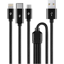 Trendexa Alumicable Trio Şarj Kablosu 1mt. Type-C, Lightning, Micro USB