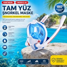 Trendexa Çift Tüplü Şnorkel Maskesi (S-M) Beden Tam Kuru Dalış Yüzme Maskesi Full Face Dalış Gözlüğü