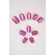 Trendexa Açık Pembe Simli Cat Eye Takma Tırnak Seti ve Zararsız Yapıştırıcı