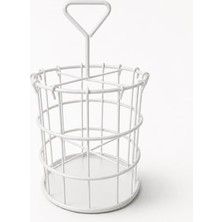 Trendexa Metal Kaşıklık ve Makyaj Fırçası Organizeri, Beyaz Tel Çatal Kaşık Bıçaklık, Tezgah Üstü Düzenleyici, Saplı Yuvarlak Sepet 13X23 cm