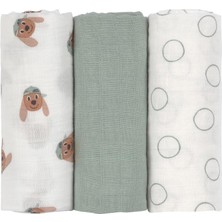 Tr Lassig Tiny Team 3'lü Müslin Örtü 60 x 60 CM,%100 Pamuk Bebek Müslin Bezi, Çok Amaçlı Ge�
