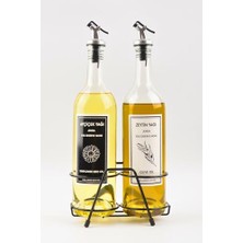 Trendexa Şeffaf 750 ml Siyah Beyaz Etiketli Siyah Standlı Akıtıcılı Yağlık Yağdanlık