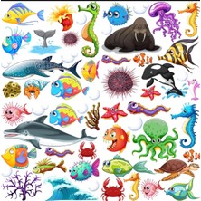 Tr Ocean World Deniz Canlıları Duvar Çıkartması, 40 Parça Özel Kesim, Süper Yapışkanlı, 1