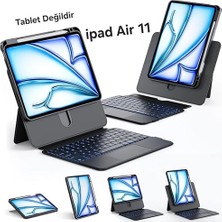 Trendexa Kılıf, iPad Air 11 Inç (M4/m3/m2 2026/2025/2024) iPad Air 8/7/6/5/4. Nesil ve iPad Pro 11 Inç Için Uyumlu 360 Dönebilen Keyboard Touchpad Işıklı Türkçe Q Klavyeli (Siyah)