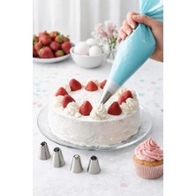 Trendexa Profesyonel Pasta ve Cupcake Süsleme Seti; Krema Sıkma Torbası ve 6'lı Paslanmaz Duy Seti, Mutfak Dekorasyon Malzemesi, Beyaz/mavi/pembe