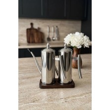 Trendexa 2'li Çelik 3 Parça 700 ml Standlı Çok Amaçlı Demlik Yağlık Yağdanlık Seti
