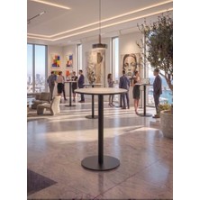 Trendexa Matte Prime Beyaz Yuvarlak Kompakt Laminant 102 cm Bistro Metal Masa; Cafe, Otel, Restoran Masası