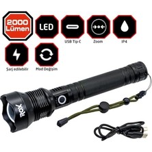 Trendexa 0212 Şarjlı LED El Feneri, 2000 Lümen