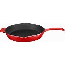 Trendexa Spring Serisi; Döküm Kızartma Tavası, Yuvarlak, 28 Cm, Mat Emaye, Parlak Siyah Taban, Kırmızı