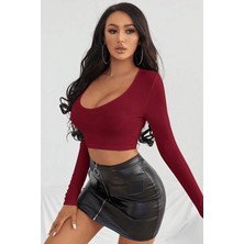 Sofya Passion Kadın Uzun Kollu U Yaka Crop Top