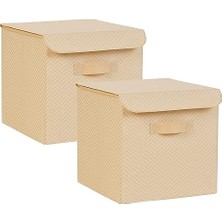 Trendexa 2'li Bej Balıksırtı Kapaklı Kutu Set 30 x 30 x 30 cm