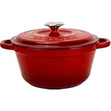 Trendexa Döküm Yuvarlak Tencere, Döküm Demir Kapak, New Heritage Serisi, Çap 26 Cm, Kırmızı