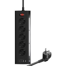 Trendexa Akım Korumalı Priz, 5 Girişli, 2x USB ve 2x Type-C Çıkışlı, LED Işıklı, 2 Metre Kablo, Masaüstü Kullanım (Siyah)
