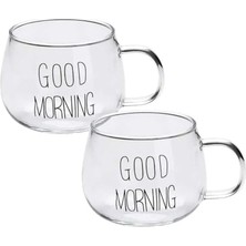 Trendexa Good Morning 2'li Şeffaf Borosilikat Cam Kupa Seti, 350 ml