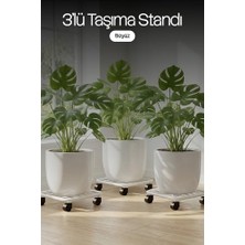 Trendexa Metaliz Üçlü Metal Taşıma Standı Beyaz Tekerlekli Saksı Altlığı