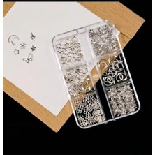 Trendexa Ay Yıldız ve Kelebek Dizayn 6 Grit Metal Tırnak Süsleme Charm Silver Nail Art Charm Taşları WN-531