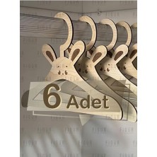 Trendexa Ahşap Tavşan Figürlü Çocuk Askısı, 3 mm Mdf, 6 Adet
