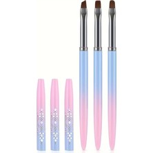 Trendexa 3'lü Kapaklı Jel Fırça Seti, Nail Art ve Protez Tırnak Fırçaları, Lila