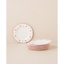 English Home Rosette Porselen 6'lı Pasta Seti 22 cm Pembe