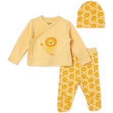 Hellobaby Erkek Bebek Zıbın-Şapka-Alt Hayvan Baskılı Çıtçıtlı V Yaka Uzun Kol Patikli