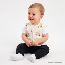 Hellobaby Erkek Bebek Kapitone Yelek Ayı Baskılı Çıtçıtlı V Yaka Sleeveless