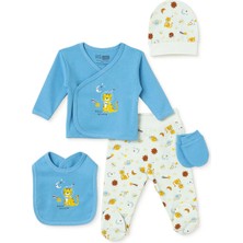 Hellobaby Erkek Bebek 5li Hastane Çıkışı Hayvan Baskılı Çıtçıtlı Zarf Yaka Long Sleeve Patikli