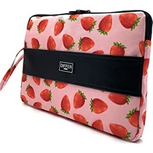 Trendexa 13-14'' Inç Çilek Desenli Laptop MacBook Notebook Tablet Evrak Kılıfı