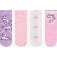 Penti Kız Çocuk Pembe Unicorn Pamuklu 4 Çift Soket Çorap