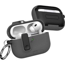 Trendexa Airpods Pro 3 Uyumlu Fabric Serisi Kumaş Yüzeyli Kilitli Kılıf, Gri (2025)