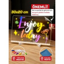 Trendexa LED Işıklı Şeffaf Çizim Tableti ve Yazı Tahtası, 30X20 Cm, Ayarlanabilir Standlı Akrilik Not Panosu, USB Güçlü, 7 Renkli Kalem ve Temizleme Bezi