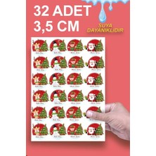 Trendexa Mutlu Yıllar Sticker 3,5 cm 32 Adet Suya Dayanıklı Yeni Yıl Yılbaşı Figürleri Etiketler