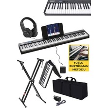 Trendexa Kulaklık, PLX-100BK-ST Taşınabilir Dijital Piyano Tuş Hassasiyetli 88 Tuş Bluetooth Şarjlı (Stand Sustain Çanta Metod)