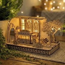 Trendexa Algwooddesign Japanese Tram Station Diorama Ahşap Maket; 116 Parça Dıy Japon Tramvay Istasyonu Modeli, Peri LED Dahil, Mdf 3D Puzzle, Hobi ve Dekorasyon Seti, 22 x 12,2 x 13 cm
