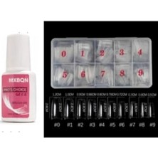 Trendexa 500'LÜ Tips Yarı May Şeffaf Mxbqn Fırçalı Protez Tırnak Tips Yapıştırıcı 7g 2'li Set Kemik
