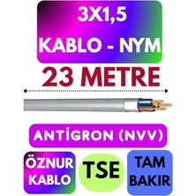 Trendexa Kablo; Öznur 3x1,5 Antigron Nym, 23 Metre, Gri