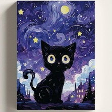 Trendexa Sayılarla Boyama Tuval Hobi Seti, Fırça ve Boya Dahil Set (Çıtalı) 40X50 Cm, Kendin Yap Sayılarla Tuval Boya Kiti (Kasnaklı) (40X50, Kara Kedi)